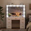 Meuble-lavabo blanc avec miroir éclairé, 2 meubles de rangement muraux coulissants pour la chambre à coucher