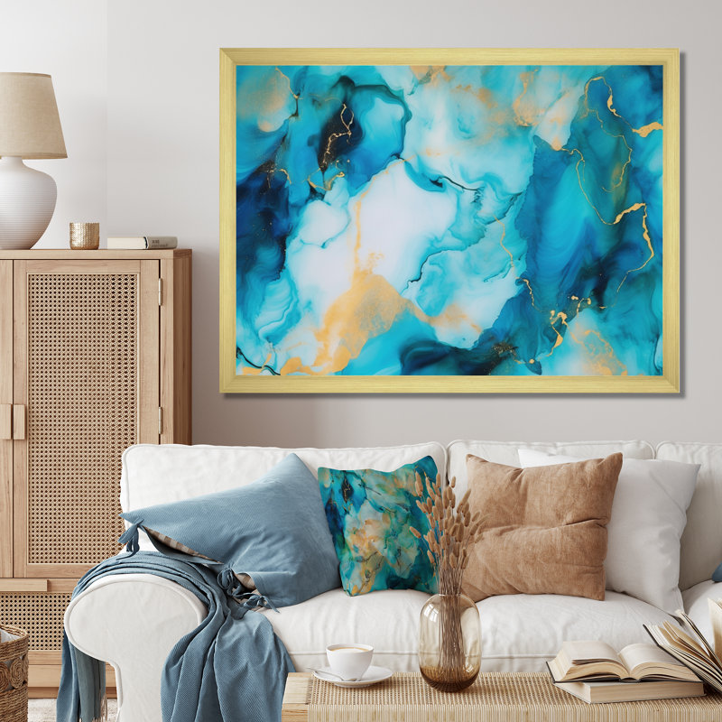 "Turquoise Luxury", reproduction d'art abstraite encadrée sur toile, H 30 po x l 40 po x P 1,5 po