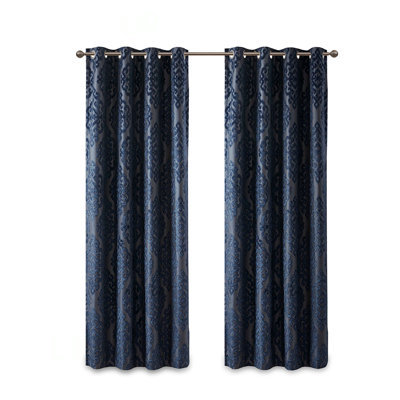 Knitted Jacquard Damask Total Blackout Grommet Top Curtain Panel For Maximum Privacy And Energy Efficiency