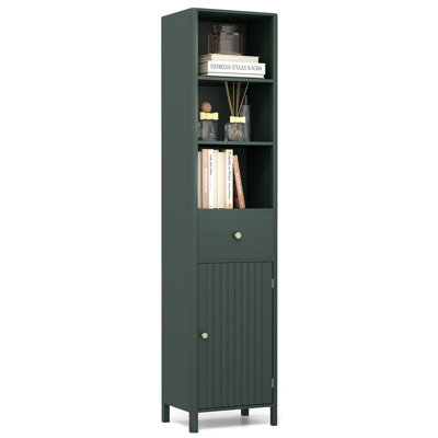 67” Tall Bathroom Cabinet with 3 Open Shelves, 1 Drawer, Adjustable Interior Shelf Green