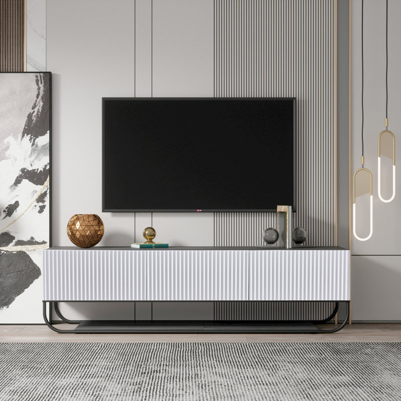 Mercer41 Glam Tv Stand, White/Gray/Black