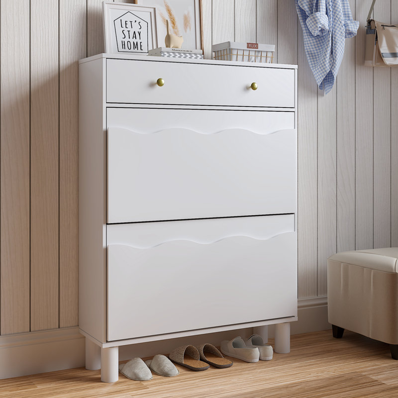 15 Pair Stackable Shoe Storage Cabinet, White