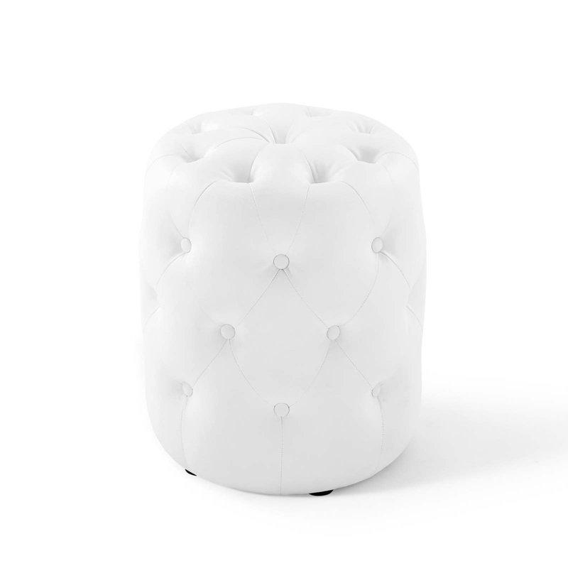 Anthem Tufted Button Round Faux Leather Ottoman