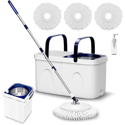 Spin Mop And Bucket With Wringer Set, Mop Bucket System Separate Clean And Dirty Water,180° Spinning 3 Microfiber Replacement Mop Pad Heads Refill,Stackable Bucket,Adjustable Handle For Floor Cleaning