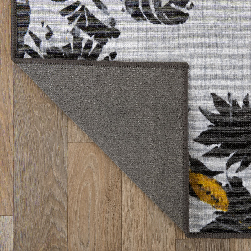 Jann Floral Black/Yellow/Ivory, Indoor/Outdoor Area Rug, Rectangle 5' x 7'
