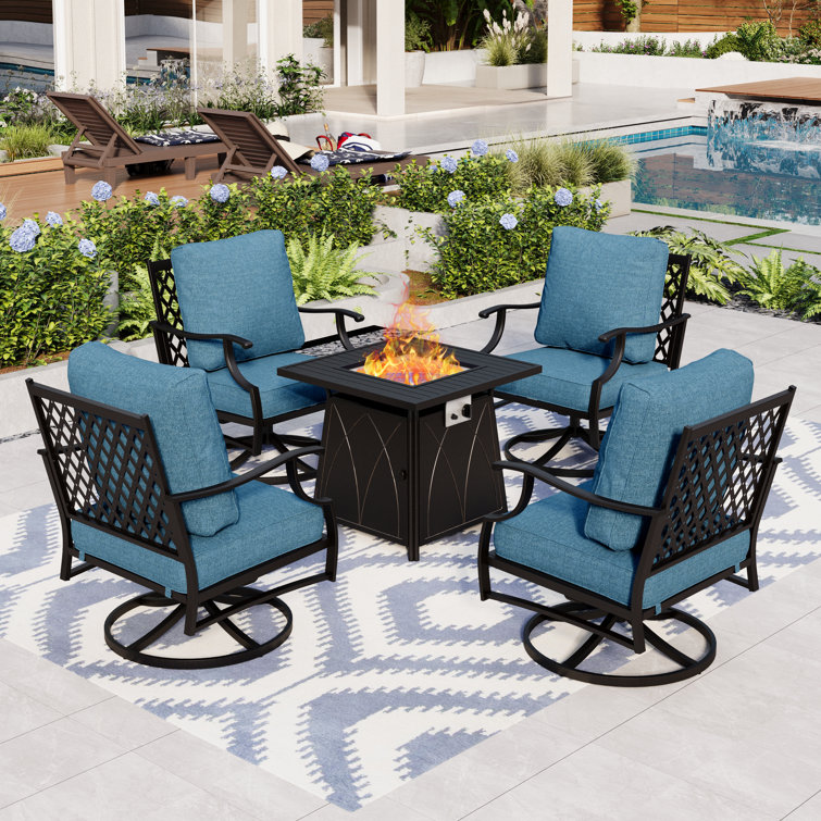 Asfand 4 - Person Outdoor Seating Group with Swivel Lounge Chairs&  Firepit Table