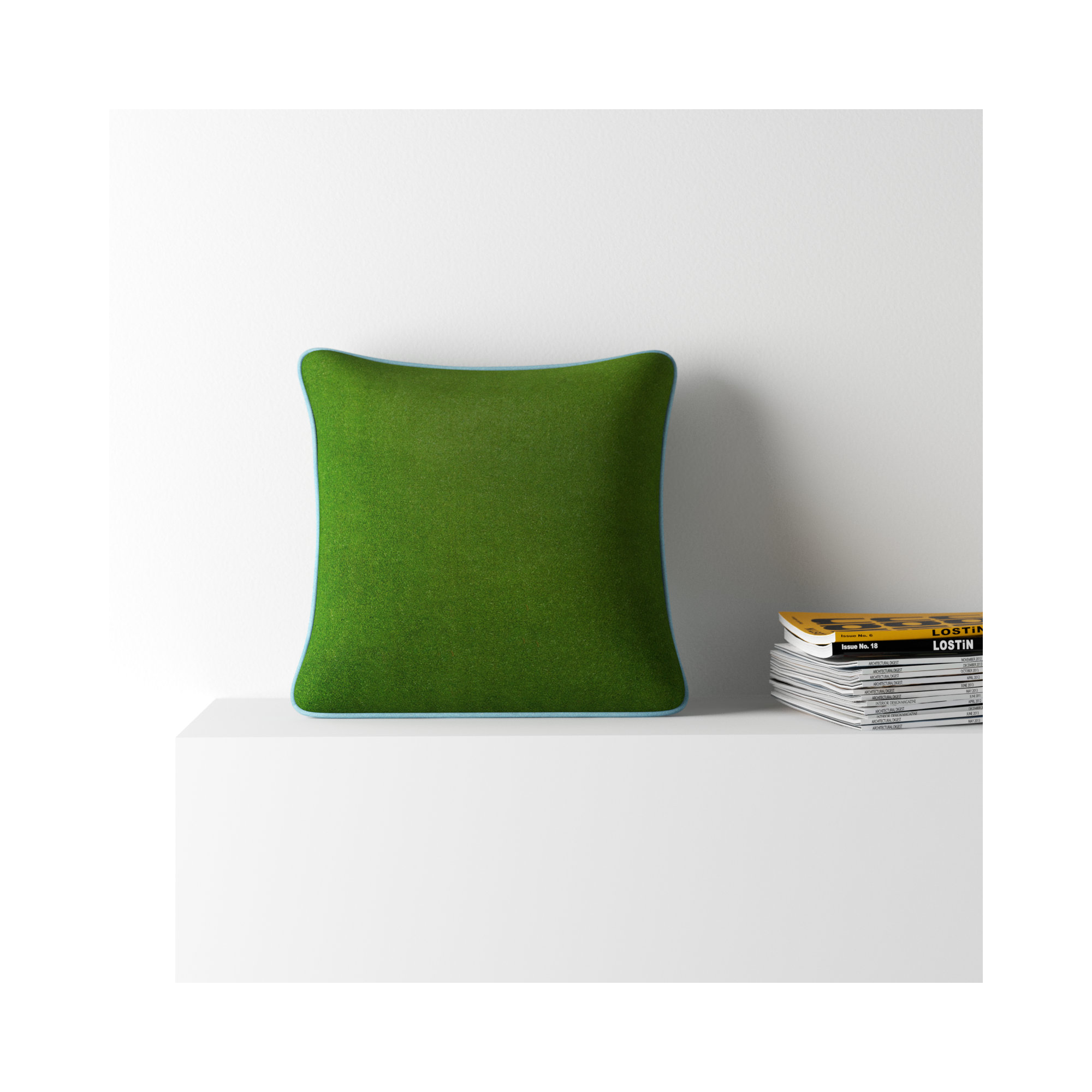 Lombard Wool Throw Pillow, 20" x 20", Pillow Cover Only - No Insert, Grass Green/Denim