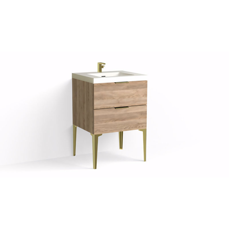 Avila 24" W Freestanding Single Bathroom Vanity with Dean Leg, Matte White/Single, Nimbus, Satin Brass