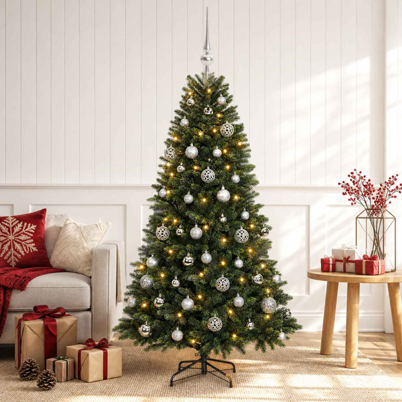 Christmas Tree, 120 cm, with LEDs & silver balls