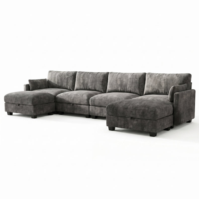 Canapé modulaire modulaire pour salon, canapé confortable avec sièges de rangement et repose-pieds, Gris