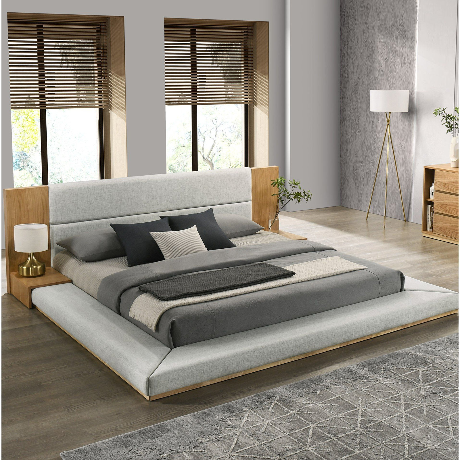 Amalie Low-Profile Bed, Queen, Natural Oak