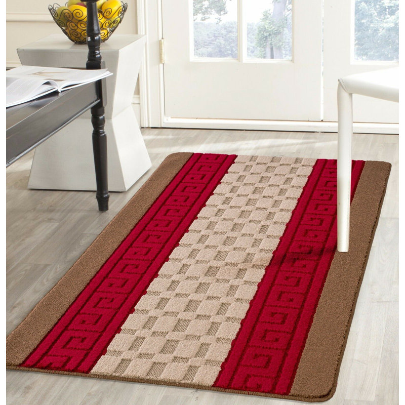 Non-Slip Brown-Red Indoor Area Rug – Washable Large & Small Door Mat, Hallway, Bedroom & Kitchen Floor Mat