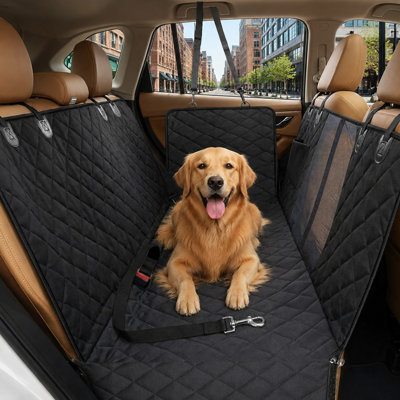 Hamac pour chien noir de taille standard pour berlines, VUS et camions, fabriqué en matériau 600D robuste avec une protection 100 % imperméable, anti-rayures et antidérapante et fourni avec une ceinture de sécurité.