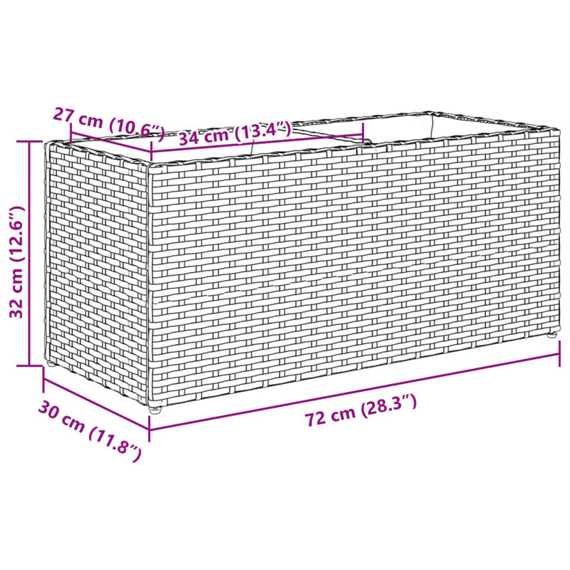 Planter Box, 32cm H x 72cm W x 30cm D, Black