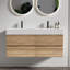 Meuble-lavabo 48 po, lavabo blanc, flottant mural, tiroirs doubles, matériaux de qualité E1, rails de tiroir et lavabo une pièce à fermeture, conception Mid-Century, panneaux souples-130836868-130836869-130836874