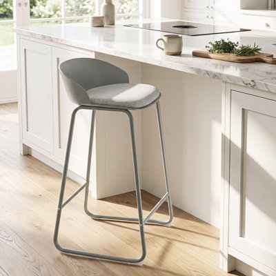 28'' Counter Height Bar Stools Set of 2 with Curved Backrest, Metal Frame, Footrest Gray