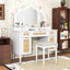 Meuble-lavabo avec miroir à trois volets, ampoules DEL, armoires, station de charge et tabouret-1386159300