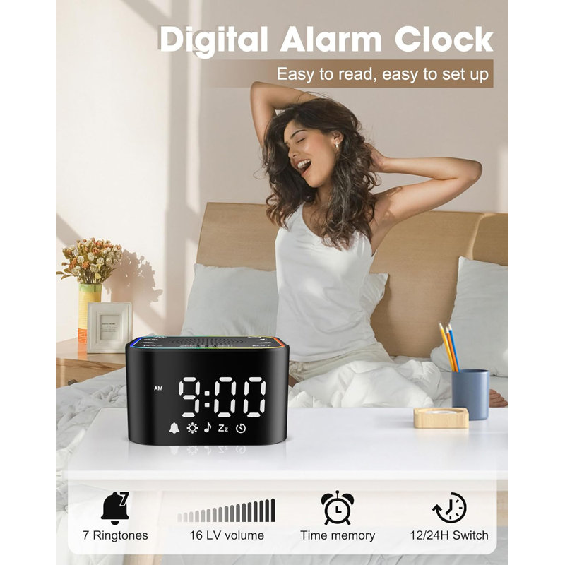 White Noise Sound Machine Noise Machine With Alarm Clock For Sleeping RGB Night Light Digital Clock Nightstand, With 30 Soothing Sounds Including Fan, Rain