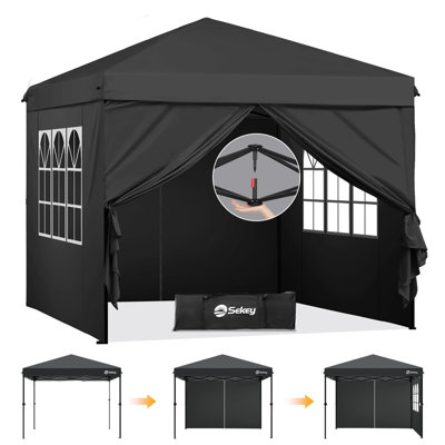 "Sekey 10x10 FT Pop Up Canopy Tent, One-Click Instant Setup, Waterproof Heavy Duty Gazebo with 4 Sidewalls, Adjustable Height for Camping & Backyard,Black "