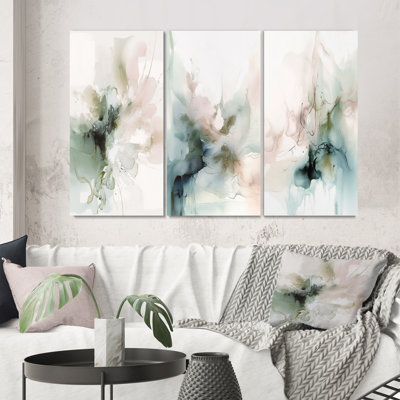 «Green and Cream Essence of Modernity», ensemble de 3 pièces d'art abstrait