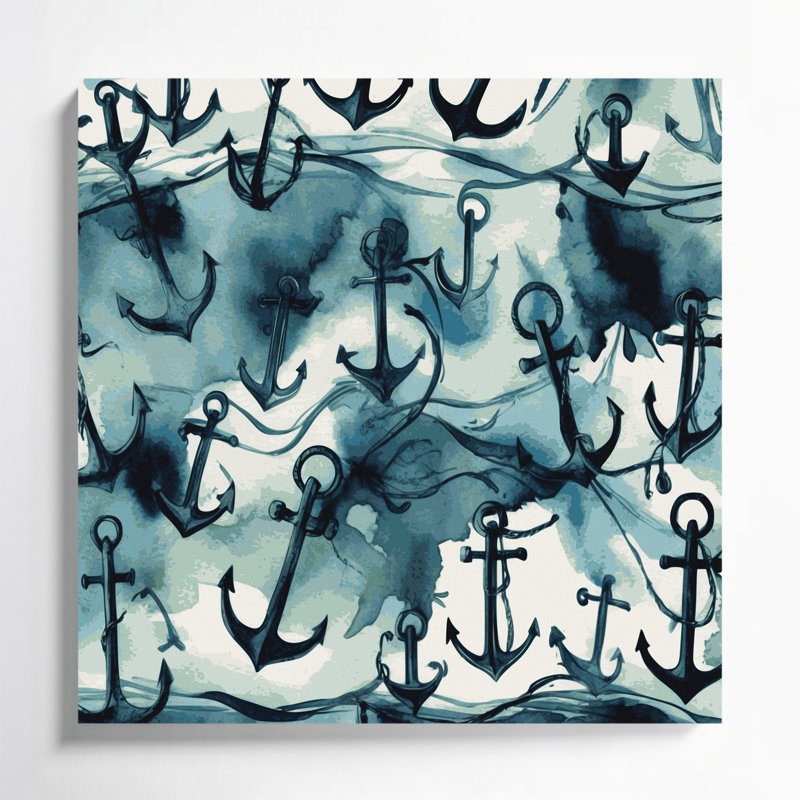 Art nautique sur toile vert, H 8 po x l 8 po