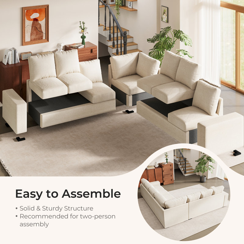 Caynemore Comerford L-Shaped Sectional Sofa Couch, 7-Seater Modular Couches With Deep Seat, Cloud Sofa For Living Room, Office-Beige