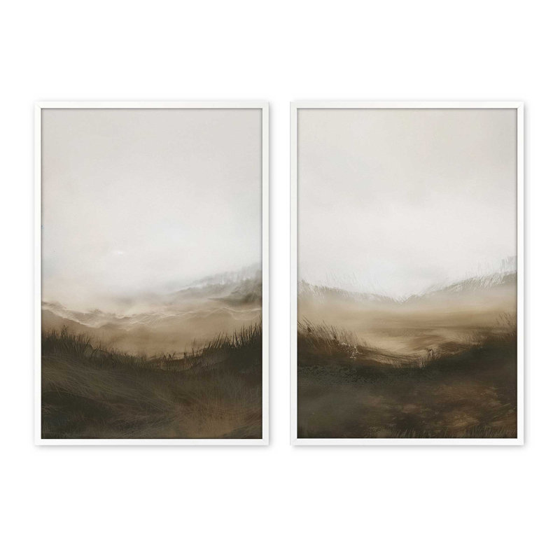 Ensemble de 2 estampes dans un cadre, Blanc opaque, H 25 po x l 38 po
