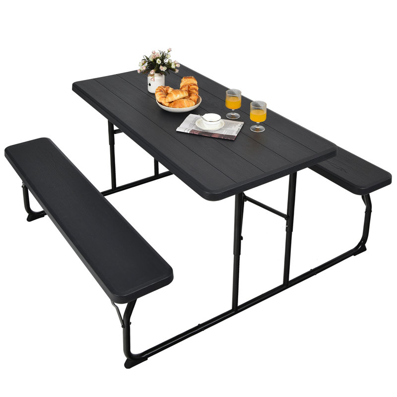 Edisha Patio Dining Set with Rectangular Table, Black