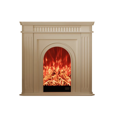 Beige Solid Wood Electric Fireplace