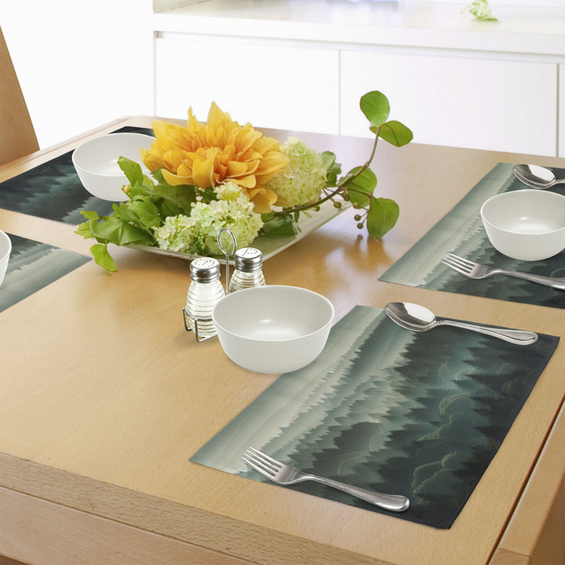 Teal and Evergreen Polyester Forest Scene Rectangle Placemats Set of 4
