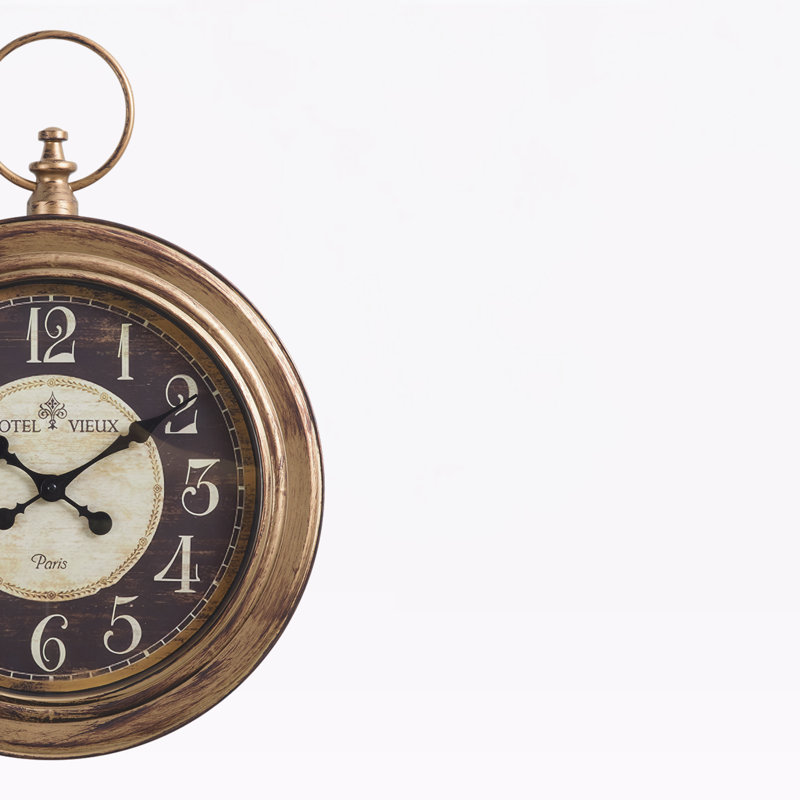 Horloge, horloge murale, ronde, brun antique, traditionnel, Duplication de l 17,3 po x H 23,03 po x P 1,98 po