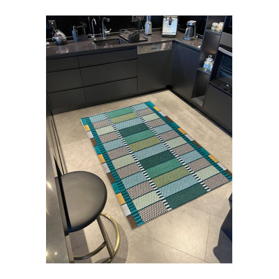 Tapis décoratif rectangulaire bleu clair lavable à la machine