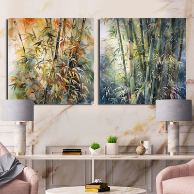Green Floral Bamboo Bliss - Ensemble de 2 collages floraux carrés