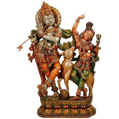 Radha Dances to Krishna’s Tune – Handmade Wooden Sculpture, South Asian Devotional Art, Tabletop Décor, Indian Classical Dance Showpiece