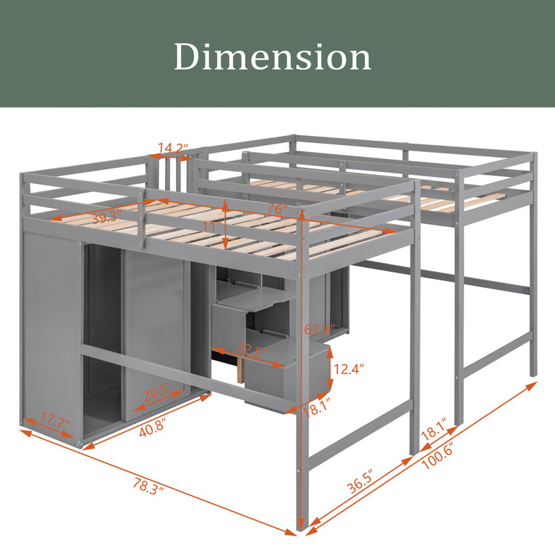 Lit mezzanine simple pour enfants Jakyran, gris
