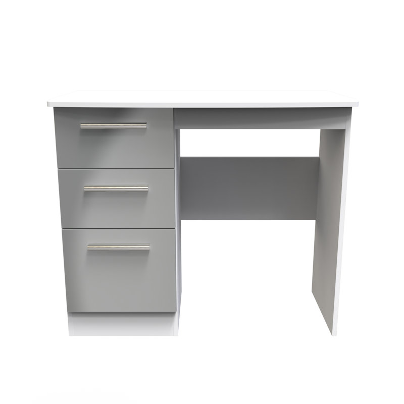 Fully Assembled Yvette Desk, Grey Gloss, 79.5cm H x 93cm W x 41.5cm D, White