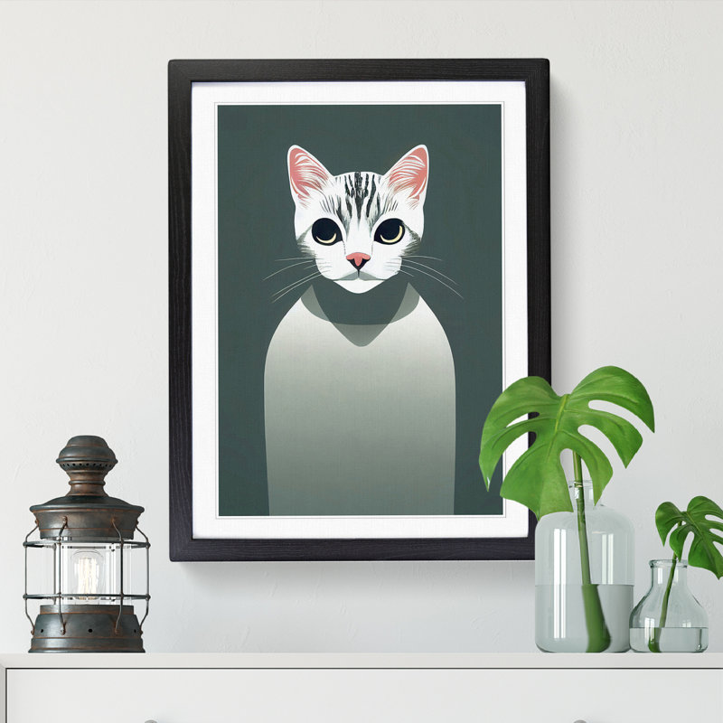 Cat Minimalism Vol.3 - Picture Frame Print, 34cm H x 25cm W x 2cm D, Walnut Framed