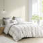 Housse de couette 100% coton pour lit double / grand lit avec rayures grises, revers, 2 taies décoratives, lavable et fermeture à boutons, 4 attaches intérieures, réversible, lavage en machine,,, -,
