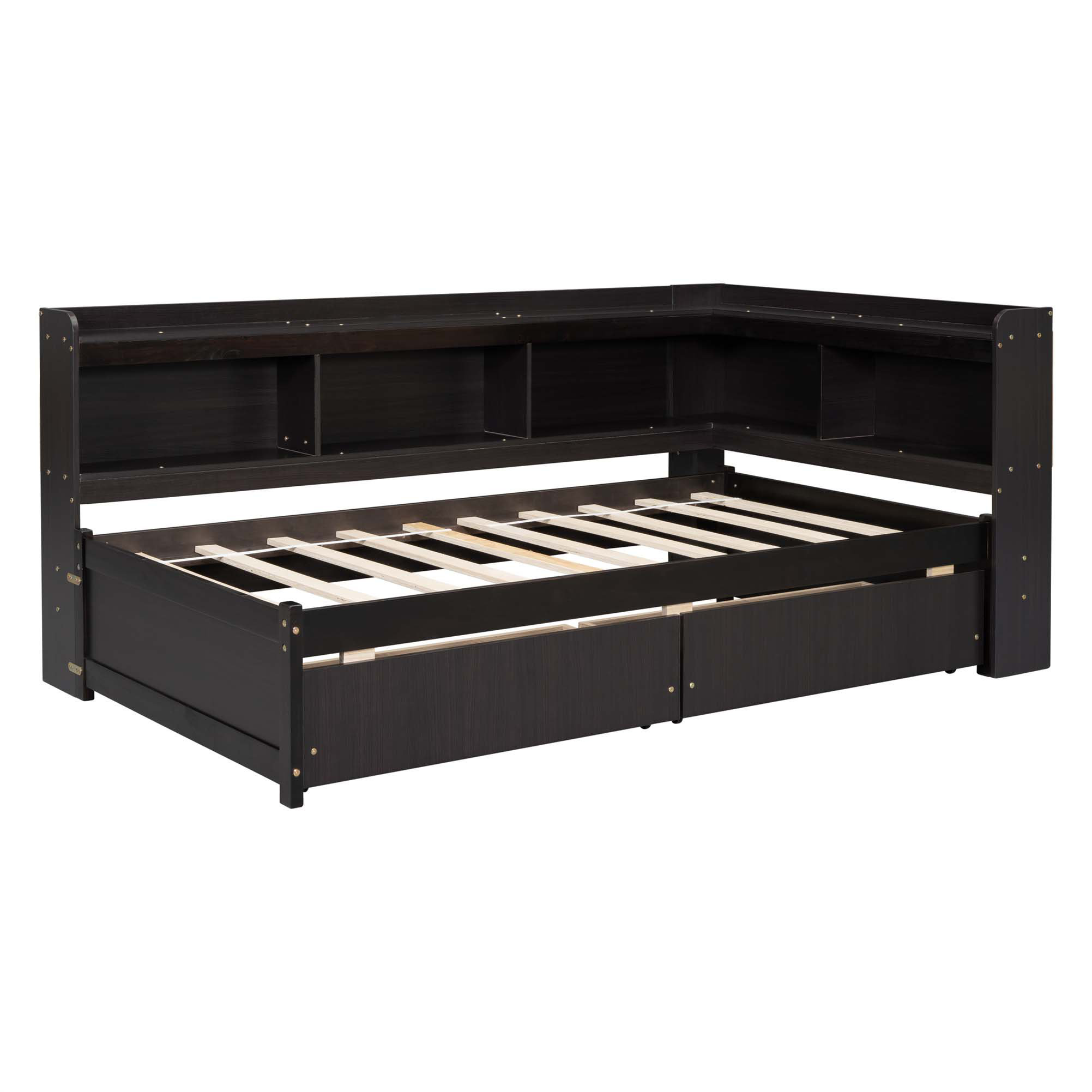 Latitude Run® Bed With L-Shaped Bookcases,Drawers | Wayfair