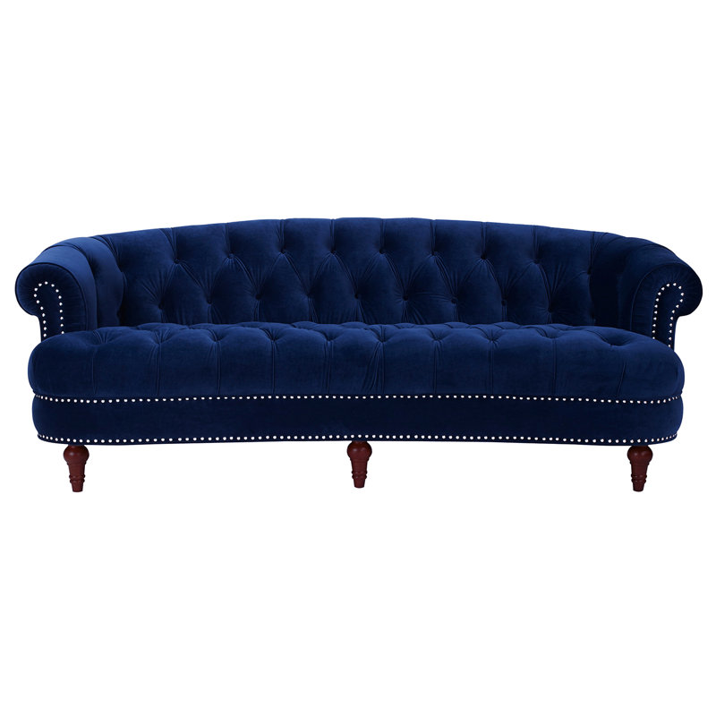 Joannes Velvet Rolled Arm Chesterfield, Navy Blue, 32" H x 83.5" W x 38" D