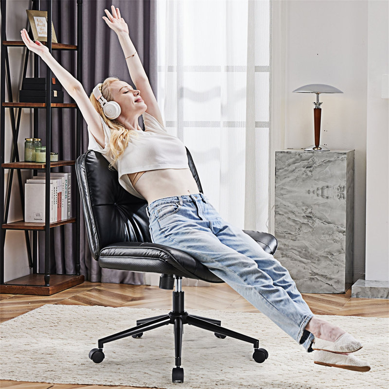 Chaise de bureau pivotante sans accoudoirs avec roulettes, Noir