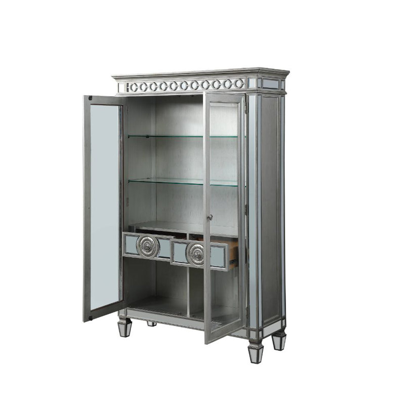 Montana Mirrored Antique Platinum Glass Curio Cabinet