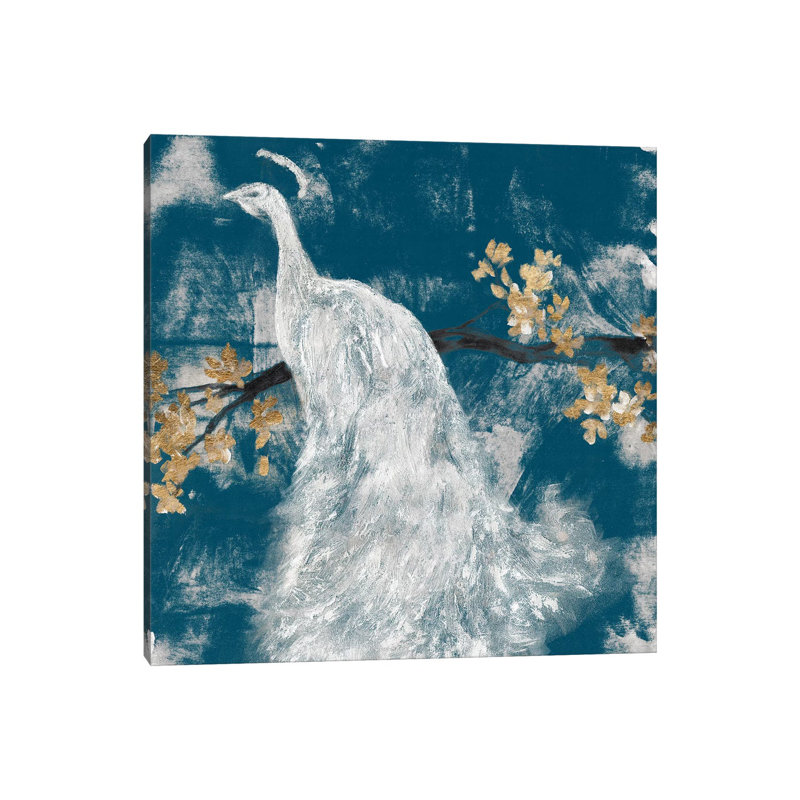 White Peacock On Indigo II by Jennifer Goldberger - Wrapped Canvas Painting, 45.72 cm H x 45.72 cm W