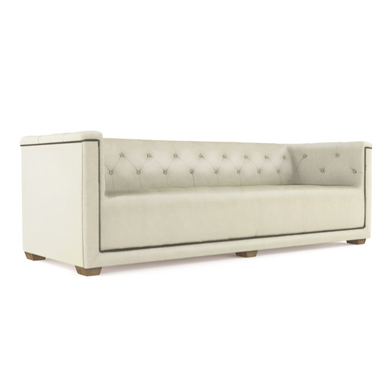 Velvet Sofa, Alabaster Genuine Leather, 96"