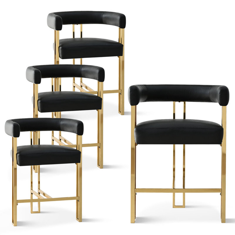 25" Luxurious Faux Leather Gold Tripod Base Arm Counter Stool