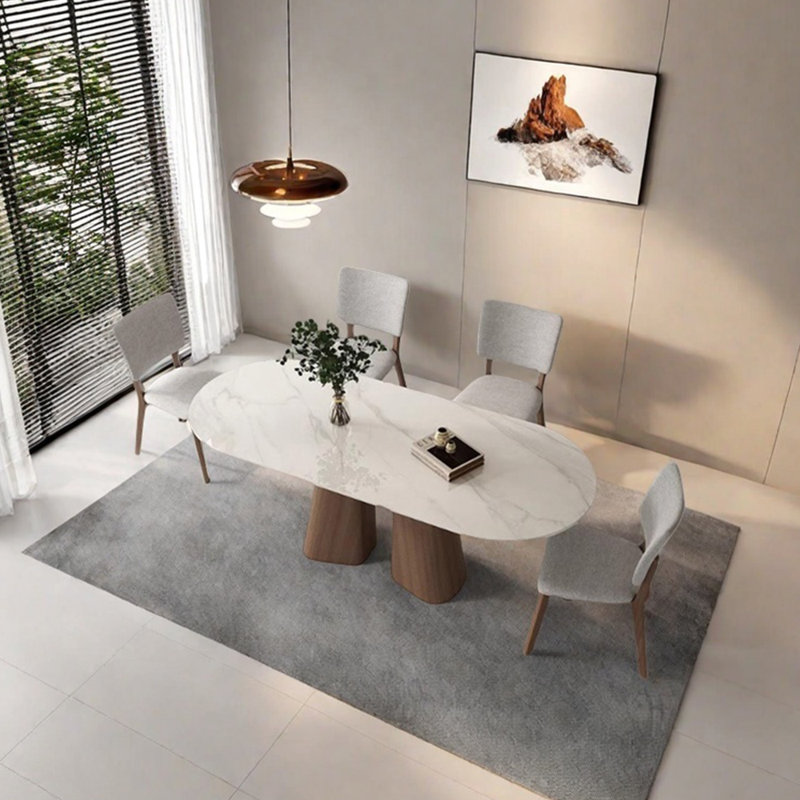 Modern minimalist dining table set, 29.53"H x 55.12"L x 31.5"W, White