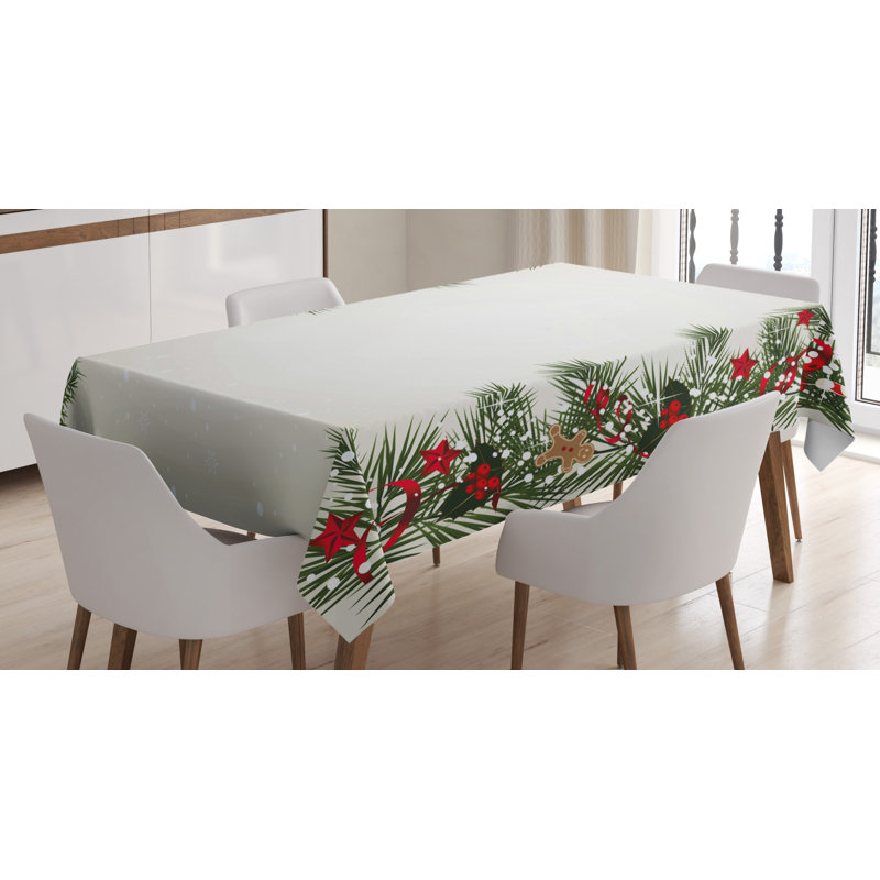 Floral Christmas Tablecloth, 84" L x 60" W, White/Green/Red