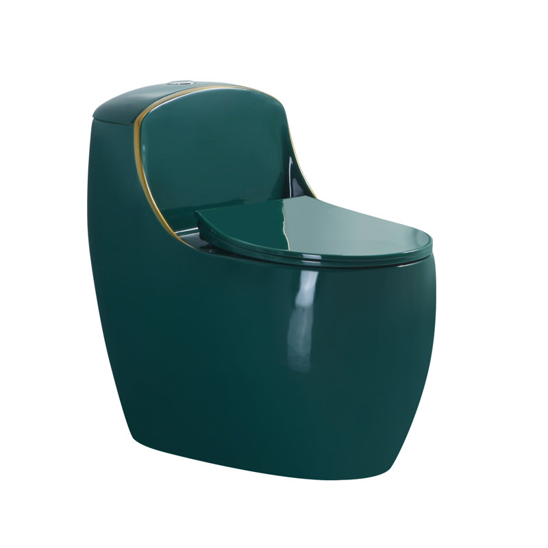 One-piece Chair Height Toilet With 1.6 GPF Single Flush,  Floor Mount Elongated Toilet With Soft Close Seat, Green