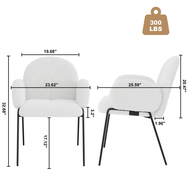 Ensemble de 4 chaises de salle à manger modernes rembourrées avec accoudoirs, Blanc