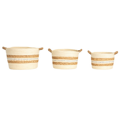 Striped Paper Nestable Baskets With Side Handles